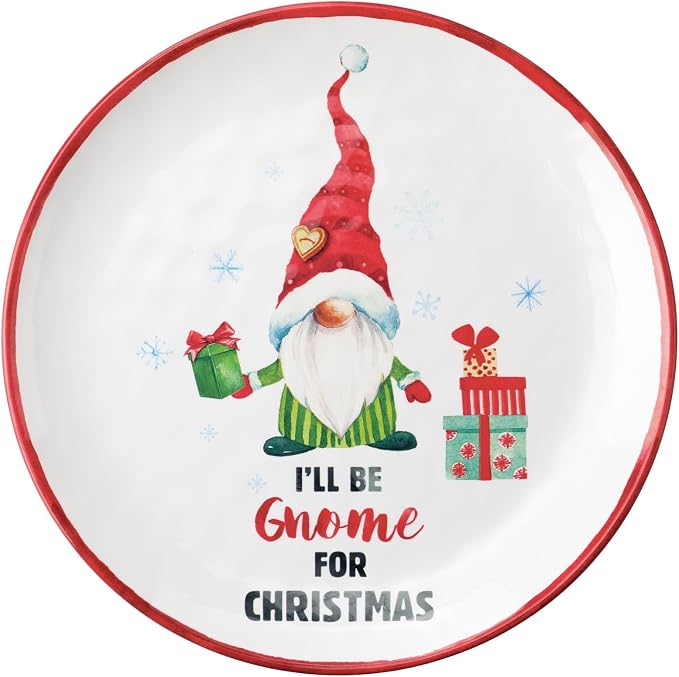 UPware 12 Piece Gnomies Melamine Dinnerware Sets, Outdoor Dishes Set, Plates and Bowls Sets, Christmas Decorations, Service for 4, White