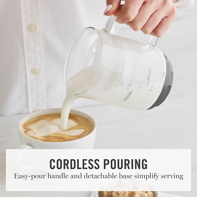 Martha Stewart Milk Frother and Steamer, 10oz/300ml Glass Cup, 4 Presets (Cold Foam, Light, Dense & Hot Chocolate), Ready in 90 Seconds, Cordless Pouring, One-Touch for Hot and Cold Milk, Indigo Blue