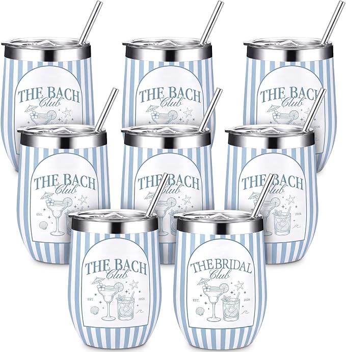 Sliner 8 Pcs The Bachelorette Club Gifts Tumbler with Lid, 12oz Stainless Steel Bachelorette Party Cups Insulated Wine Glass Bridesmaid Tumbler Mugs for Bridal Shower Favors Engagement Wedding Gifts