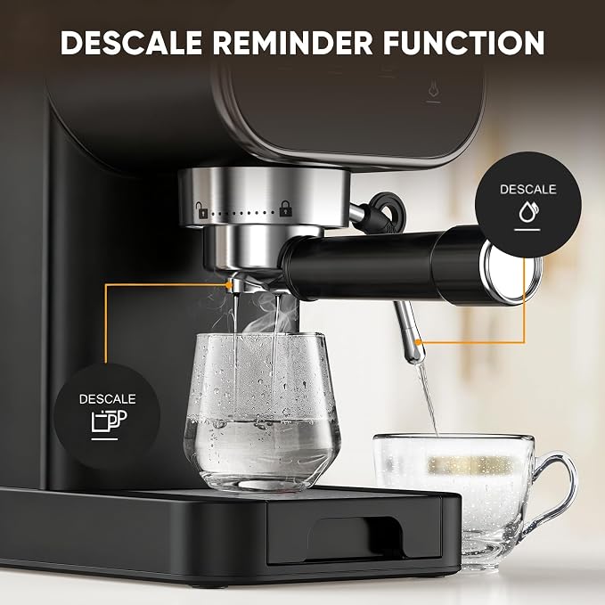 Horavie 20 Bar Espresso Machine with Milk Frother, Espresso Coffee Maker with Touchscreen, Fast Heat-Up Coffee Machine with 48oz Removable Tank for Cappuccino, Latte, Home, Office, Black
