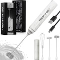 Zulay Froth N Go Milk Frother – Rechargeable 3-in-1 Handheld Frother Wand with Travel Case & USB-C Charger – Single, Double & Egg Whisk for Latte, Cappuccino, Matcha, Protein Shakes – White Marble