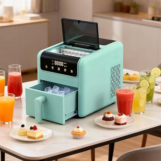 Countertop Ice Cube Maker, 24 Square Ice Cubes in 10-15 Mins, 3 Ice Modes, Self-Cleaning Portable Ice Machine with Touch Control & Timer, 50lbs/Day, Perfect for Home Kitchen Office