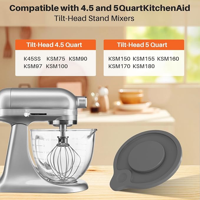 Glass Bowl Compatible with KitchenAid 4.5 & 5-Quart Tilt-Head Stand Mixers – Includes Lid, Measurement Markings & Spout Cover – Dishwasher, Microwave & Freezer Safe