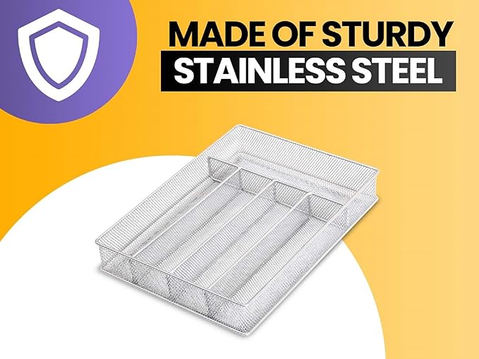 YBM HOME Metal Silverware Organizer for In-Drawer Cutlery Storage, 3 Compartment Mesh Cutlery Flatware Tray Sorts Kitchen Utensils, Great for Office Supplies 1150-12