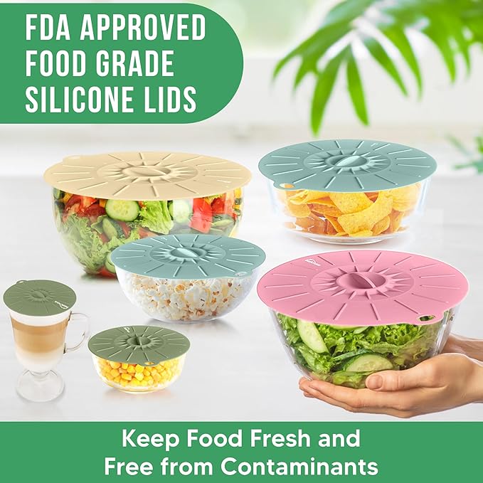 Microwave Cover Silicone Lids - Set of 11 Pieces - Suction Covers for Pots, Pans, Bowls, Cups, Skillets - Splatter Protection - Easy Food Storage - BPA Free