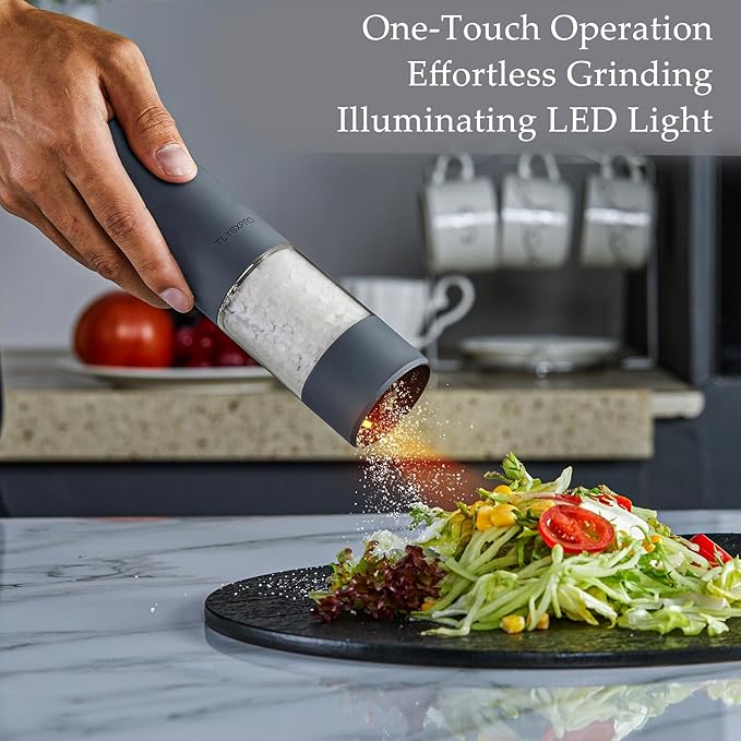 Electric Salt and Pepper Grinder Set, USB Rechargeable, Automatic Salt and Pepper Mill Grinder with Adjustable Coarseness, Electric Salt Shakers, LED Light, Refillable (2 Packs, Black&White)