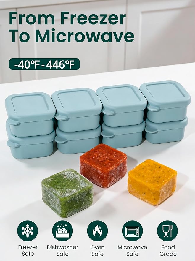 8PCS 1/2 Cup Silicone Freezer Molds with Lid, Silicone Freezer Trays for Meal Prep, 1.7 x 2.95 x 2.95 inch Small Portion Containers for Soup, Sauces, Stews, Snack (Slate Gray)