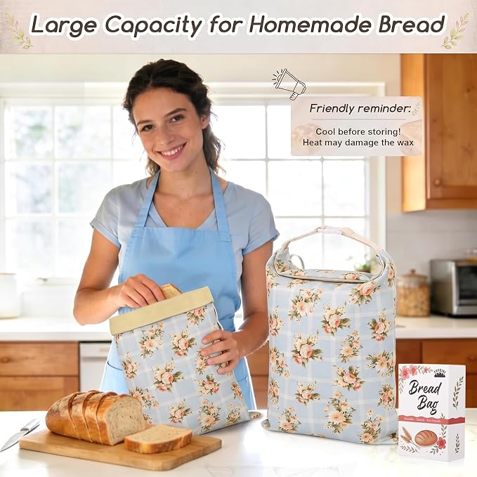 Beeswax Bread Bags for Sourdough, 2 Pack Reusable Bread Bag for Storage XL 17x13 Inch, Large Canvas Lined Bags for Homemade Sourdough - Keep Fresh, Freezer Safe