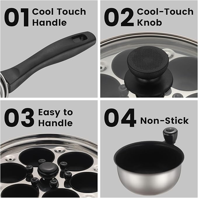 MARSKITOP Egg Poacher, Poached Eggs Cooker, Stainless Steel Egg Poaching Pan Food Grade Safe PFOA Free
