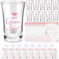 Havawish 50 Sets Quinceanera Party Favors for Guests Quinceanera Acrylic Clear Personalized Shot Glasses Thank You Cards with Organza Bags Mis Xv Años Sweet 15 Birthday Party Favors (Pink)
