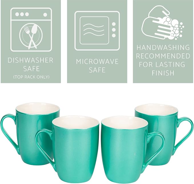Elanze Designs Seafoam Teal Green Metallic Finish 10 Oz. New Bone China Coffee Cup Mug Set of 4