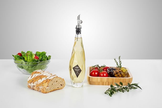 FYGO Diamond Lux Olive Oil Bottle Dispenser - Olive Oil Container- Oil and Vinegar Dispenser Set with Pourer and Funnel - Glass Olive Oil Dispenser Bottle for Kitchen - 350ml - Set of 2