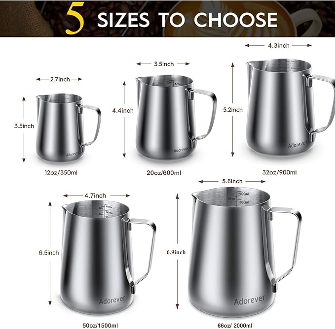 Milk Frothing Pitcher, Thicker Version 600ml 20oz Steaming Pitchers Stainless Steel Milk Coffee Cappuccino Latte Art Barista Steam Pitchers Milk Jug Cup with Decorating Pen