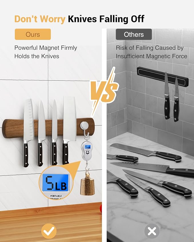 Swaitee Magnetic Knife Holder for Wall, 24 Inch Large Acacia Wood Magnetic Knife Strip, Kitchen Storage Organizer, Fridge Side Mount, Housewarming Gifts for New Home