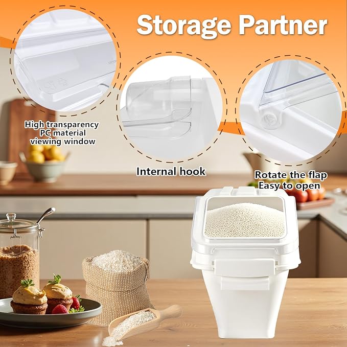 Flour Bin,25 lb Stackable Kitchen Ingredient Storage Container with Lid - Food Pantry Organizer for Flour, Sugar, Rice, Baking,Dog Food Supplies (25lb)