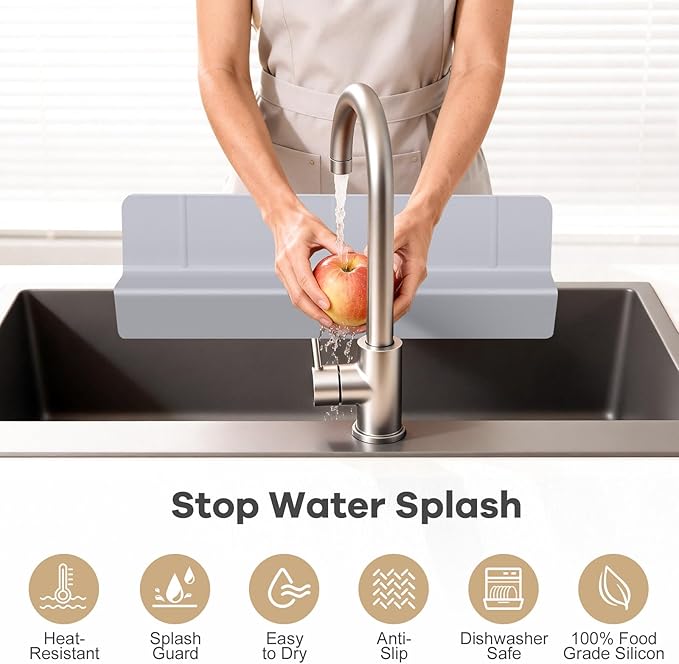 Sink Splash Guard, 18", Non-slip with Suction Cups, Stop Water Splash with High Rim, for Kitchen & Bathroom, Faucet & Countertop Protector, Easy Install, Dishwasher Safe