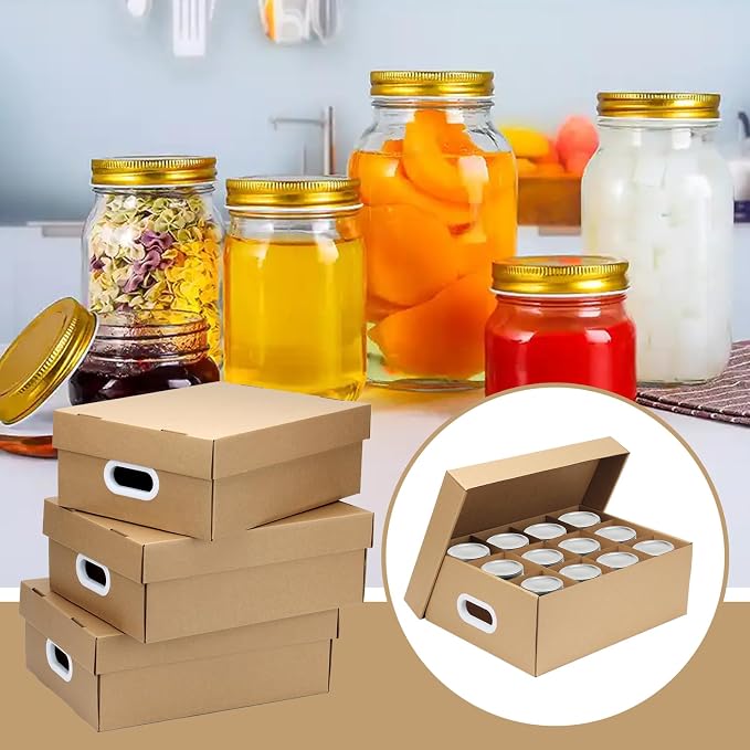 2 Pcs Cardboard Mason Jar Storage Box for 16 oz Regular or Wide Mouth Jars Canning Boxes for Canning Jars with Dividers, 12 Cells Mason Jar Organizer Canning Jar Storage Boxes