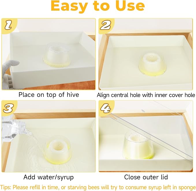 KAGZ Hive Top Bee Feeder with Clear Cover for 10 Frame Beehive, 1.5 Gallons (6L), Anti-Drowning Sponge Rings, Beekeeping Supplies