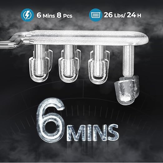 Countertop Ice Maker, 26 lbs/Day ice Production, 2 Sizes, 8 ice Cubes in 6 Minutes - Portable Mini, Energy Efficient, with Basket/Scoop for Home/Party/Travel/Camping/Bar
