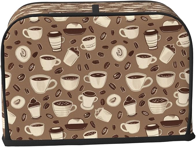 Toaster Cover 2 Slice Coffee Pattern Bean Kitchen Small Appliance Covers with Pockets Dust and Fingerprint Protection