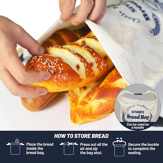 Reusable Beeswax Bread Bags (2-Pack) – 16.5×12.6 Inches, Natural Cotton Bread Bags with Zipper Closure, 10L Large Capacity & Portable Design, Fridge-Safe, for Sourdough & Homemade Food