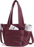 BAGSMART Lunch Bag Women Small Insulated Tote with Lunch Compartment Quilted Lightweight Puffy Tote Bag for Work, Travel, Outdoor, Cherry Red