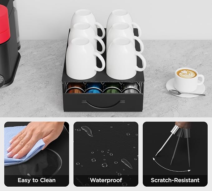 HFHOME Coffee Pod Holder Drawer Compatible with Nespresso - 48 Small or 24 Large VertuoLine Pods - Coffee Capsule Storage Organizer for Vertuo - Coffee Capsule Holder for Home Kitchen