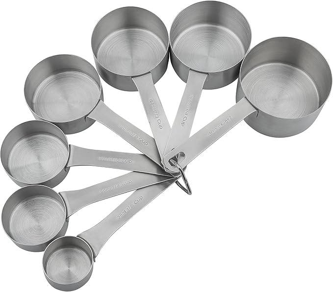 Measuring Cups and Spoons Set, Stainless Steel Measuring Cups, 18/8(304) Material Heavy Duty 7 Measuring cups and 8 Measuring Spoons 1 Leveler and 2 rings Pack 18pcs Per set