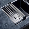14.6-18.5 Inch Roll Up Dish Drying Rack Over Sink Drying Rack Sink Cover Kitchen Accessories Gadget Multipurpose Organizer Foldable Stainless Steel Drainer(Black,47x30cm/18.5x11.8in)
