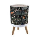 Trash Can with Lid Whimsical Woodland Animals Foxes Rabbits Forest Press Top Round Small Garbage Bin with Wooden Legs Waste Basket for Kitchen Bedroom Nursery 7L/1.8 Gallon