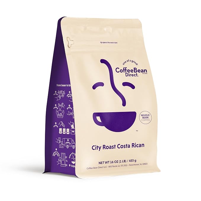 Coffee Bean Direct City Roast Costa Rican, Whole Bean Coffee, Arabica Coffee, Medium Roast, 1 Pound Bag (Pack of 1)