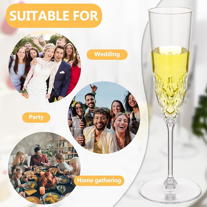 Jingmore 48 Pcs Detachable Plastic Champagne Glasses Flutes Bulk with Stem 3.7 oz Disposable Champagne Flutes Toasting Glasses Cups for Wedding Birthday Party (Transparent)