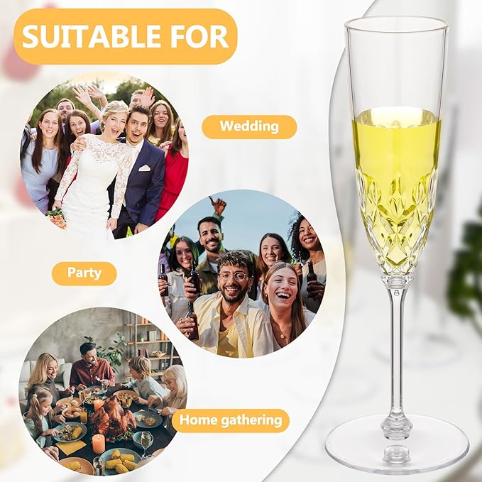 Jingmore 24 Pcs Detachable Plastic Champagne Glasses Flutes Bulk with Stem 3.7 oz Disposable Champagne Flutes Toasting Glasses Cups for Wedding Birthday Party (Transparent)