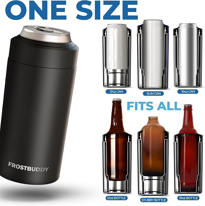 Frost Buddy NCAA Universal Buddy - Fits all - Stainless Steel Can Cooler for 12 oz & 16 oz Regular or Slim Cans & Bottles - Stainless Steel (Penn State Nittany Lions)