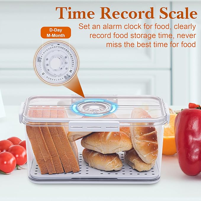 ANYPROLUS Bread Box for Homemade Bread Boxes for Kitchen Counter Airtight, Time Recording Bread Storage Container with Lid, Bread Containers Storage Airtight Loaf Bread Keeper, White