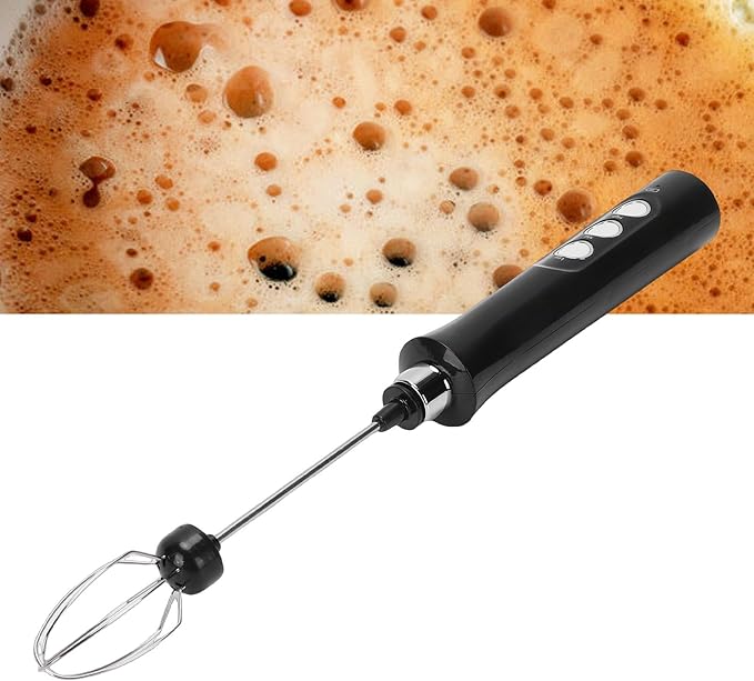 AMONIDA Handheld Milk Frother, Rechargeable Electric Whisk with 1200mAh Battery, Stand Included Milk Frother with High Speed, Ideal for Coffee, Latte, Cappuccino, Hot Chocolate & Egg