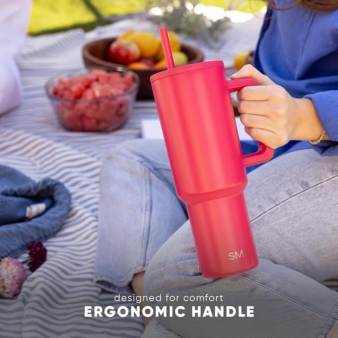 Simple Modern 40 oz Trek Tumbler with Handle and Straw Lid | Cup Holder Friendly Insulated Stainless Steel Travel Mug | Violet Dreams