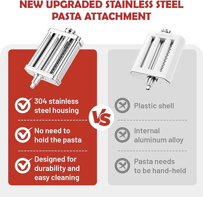 3-in-1 Pasta Attachment for KitchenAid Stand Mixer - Stainless Steel Pasta Maker with Roller, Spaghetti & Fettuccine Cutters | Professional Pasta Accessories for Homemade Noodles & Italian Cuisine