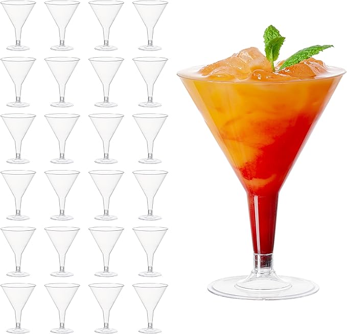 MATANA 24 Premium Plastic Martini Cocktail Glasses, 7 Oz - Elegant, Sturdy & Reusable - Manhattan, Margarita, Cosmopolitan, Desserts - Weddings, Birthdays, Christmas, Garden Parties