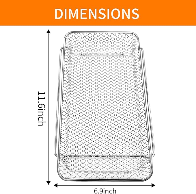 GCQ 2PCS Air Fryer Basket for Emeril Lagasse Dual Zone 360 Air Fryer Oven Combo with French Door,25 QT Extra Large,11.6" x 6.9" Non-Stick Mesh Air Fryer Steel Basket Accessories Parts,Dishwasher Safe