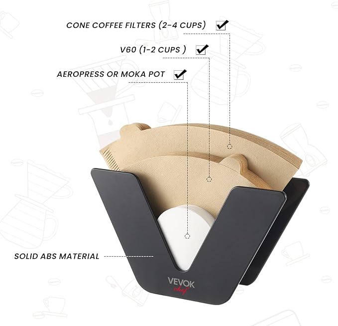 Vevok Chef O20 Manual Coffee Grinder 20 levels External Adjustment, 35g Capacity and Coffee Filter Holder for #1#2 with 100 pcs #2 Paper Filter