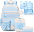 DIGOBAY Girls Backpack - Kids Bento Box Set with Insulated Lunch Bag, Cutlery and Pencil Case, 6 Leak-Proof Compartments, Removable Tray for Girls, Teens School Picnic (Blue)