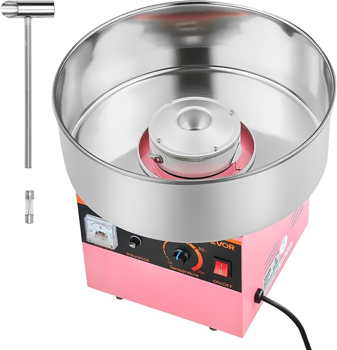 VEVOR Cotton Candy Machine Commercial, 1000W Electric Candy Floss Maker, Easy Use with 15 inch Stainless Steel Bowl and Sugar Scoop, Makes Hard Candy for Home Kids Birthday, Family Party, Pink