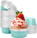Beasea 8oz Aluminum Ramekins, 100 Pack 3.9" Mini Disposable Baking Foil Cups Ramekin Cup Cupcake Aluminum Baking Cups for Party - Lake Blue