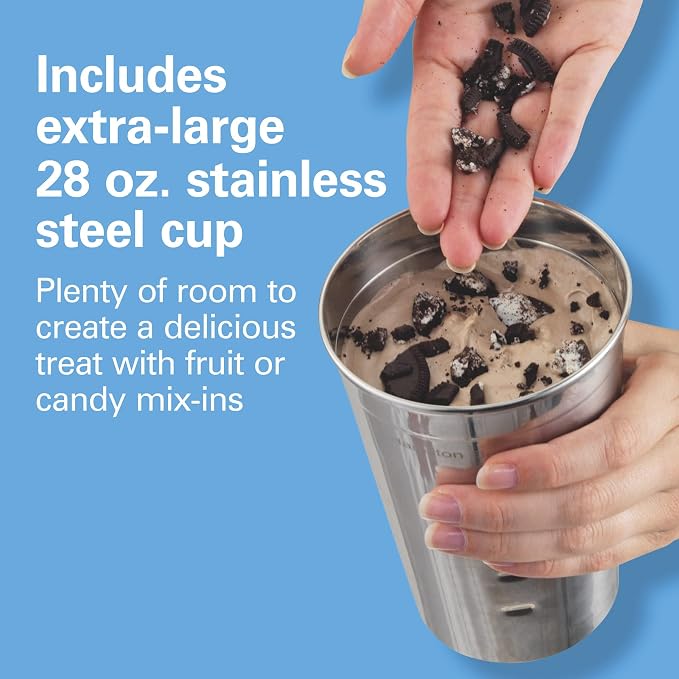Hamilton Beach DrinkMaster Electric Drink Mixer, Retro Milkshake Maker & Milk Frother, 2 Speeds, Extra-Large 28 oz. Stainless Steel Cup, Classic Chrome (Pack of 2)