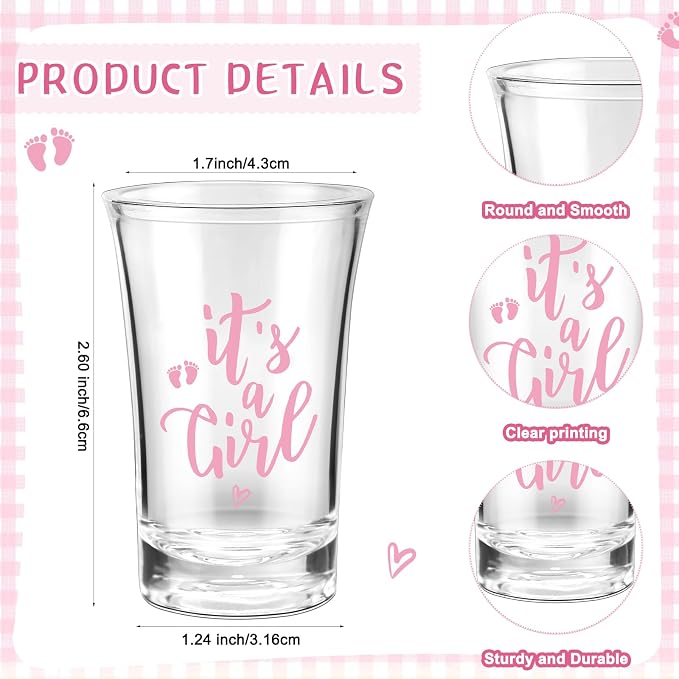 50 Sets Baby Shower Favor for Guests Acrylic Shot Glasses with Bottle Opener Keychains Thank You Tags and Bags Gender Reveal Party Favors for Guest Baby Shower Return Gift(Girl)