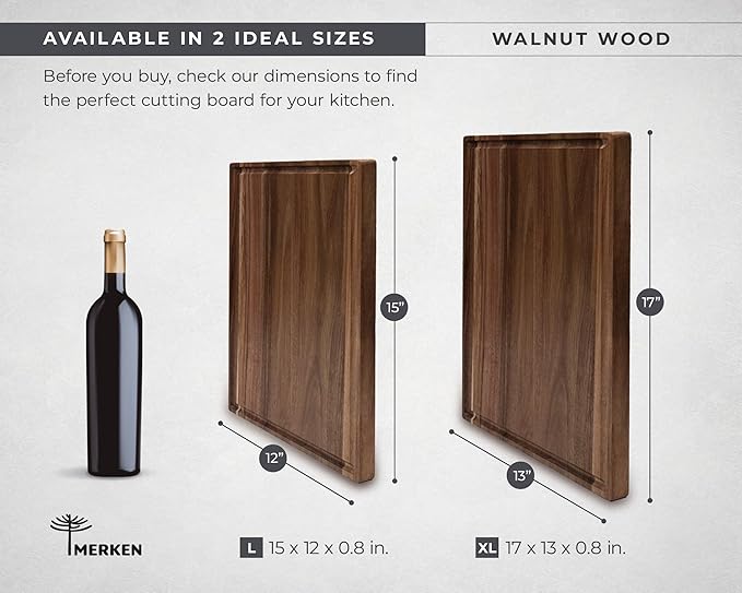 Walnut Wood Cutting Board – 17"x13" Butcher Block – Reversible Chopping Board with Juice Groove – For Meat, Cheese, Veggies, Charcuterie – Knife Friendly Kitchen Essential