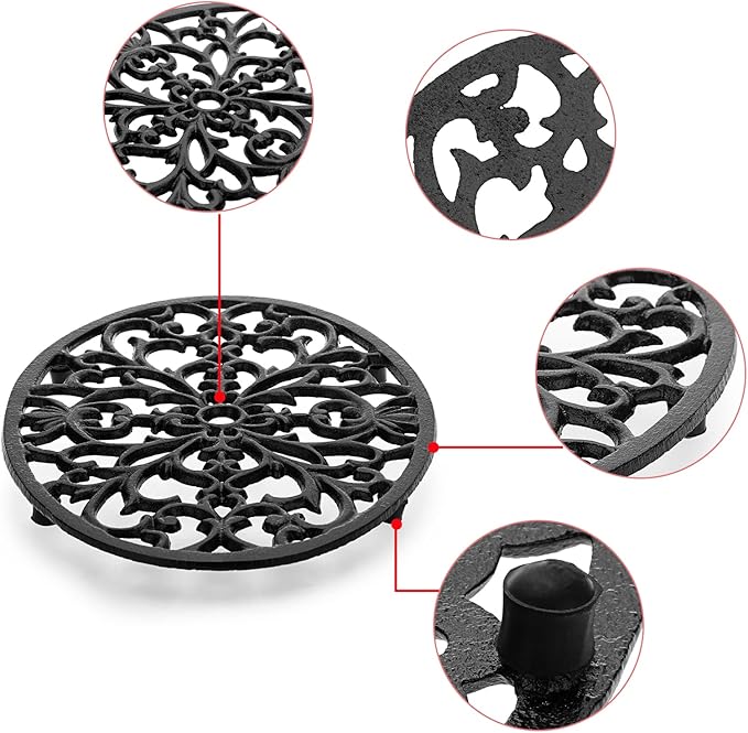 Sumnacon 2Pcs Oval Cast Iron Trivet - Antique Heat Resistant Metal Trivet for Hot Dish Pot Pan Teapot, Vintage Well Made Hot Plate Pad for Kitchen Dining Countertop Table