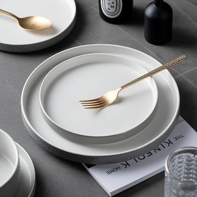 Grey Ceramic Dinnerware Set for 4, 12 Piece Porcelain Plates and Bowls Set, Modern Stoneware Chip and Scratch Resistant Dinner Plate Sets, Everyday Dish Sets, Microwave and Dishwasher Safe