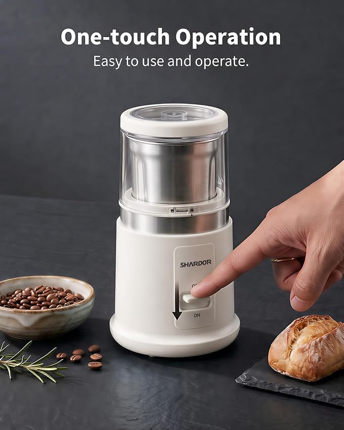 SHARDOR Quiet Coffee Grinder Electric, 70g Removable Bowl Spice Grinder for Coffee Beans, Seeds and Grains, Super Silent Grinding Mill with 60dB Low Noise, 2.5oz Capacity, White